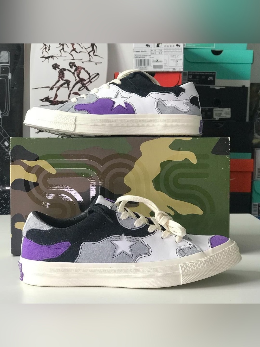 Converse x sneakersnstuff one star purple camo sneakers